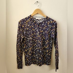 Loft Women's Navy Floral Button-Down Cardigan Sweater Size Medium‎